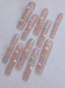 10 件手工制作可佩戴指甲，5.5厘米长水管，甜美女孩，火辣女孩风格，快速佩戴美甲，可拆卸可重复使用 - Follow Your Heart - 查看 12