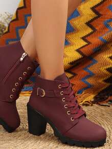 elegantes botas de moda De Mujeres De Moda Zapatos De Tacón Con Cordón Botines,Zapatos individuales de boca profunda para mujer, tacón medio grueso, zapatos blanco con punta puntiaguda,Womens Chunky Heel Ankle Boots,Botas de vestir de tacón alto de moda,Las mujeres de tacón alto botas individuales otoño cremallera lateral hebilla, Botas de combate minimalistas para mujer, nuevas botas para mujer de primavera, otoño e invierno, botas de color sólido, cordones laterales y cremallera, diseño de tacón grueso y punta redonda, estilo minimalista - Rojo - Ver 8