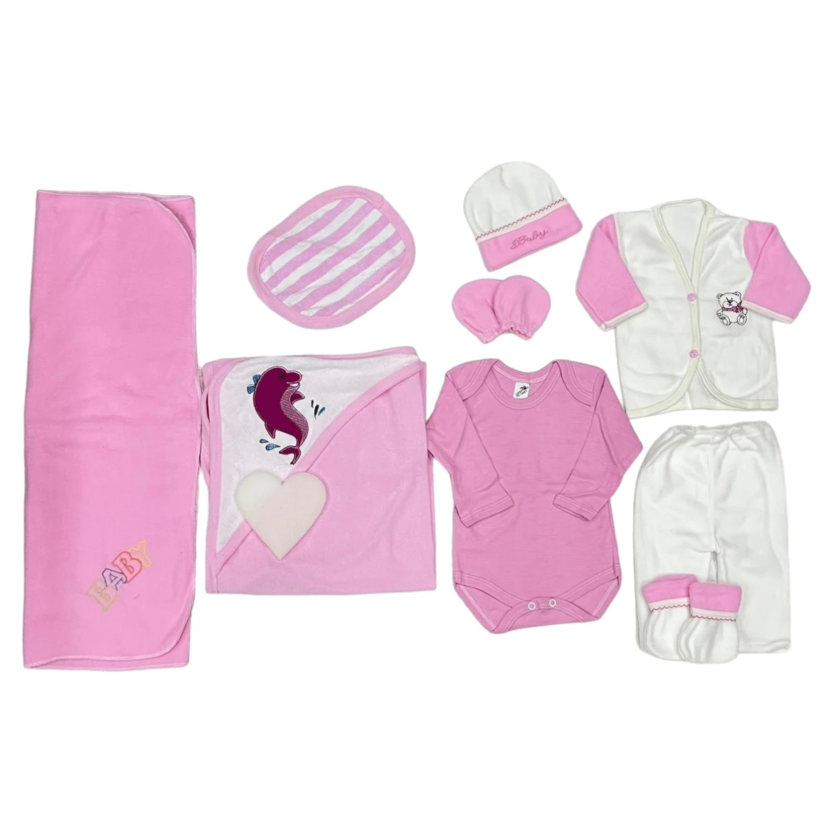 Kit De Bienvenida O Salida de Hospital para Recién Nacido O Bebés (incluye 12 pzas) - Rosa - Ver 1