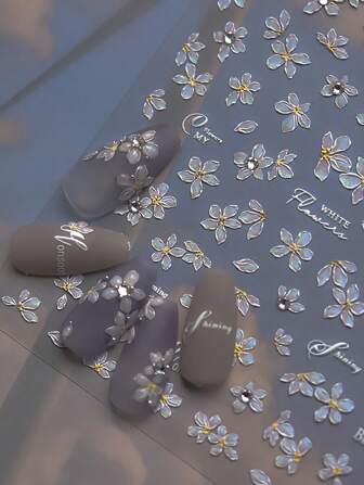 1 Sheet 5D Diamond Japanese Flower Nail Art Stickers Elegant Self-Adhesive Nail Decorations Decals Accessories DIY