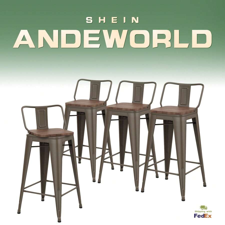 Andeworld Swivel Bar Stools Set Of 4 Industrial Counter Height Bar Stools Modern Metal Bar Chairs With Wood Seat - rust - View 1