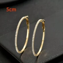 2pcs Silver Sparkling Circles-shaped Exaggerated Earrings For Women, Fashionable With Full Rhinestones - Silver - View 9