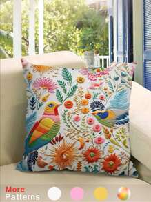 1pc, Plants, Flowers, Butterflies Series Pattern Digital Printed Pillow Cover, Single Sided Printing, 45m * 45cm, Suitable For Sofa, Living Room, Bedroom Home Decoration, No Pillow Insert