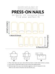 24 piezas de uñas postizas de patrón 3D cuadradas cortas con 1 pegamento para uñas y 1 lima de uñas, uñas hechas a mano - Multicolor - Ver 5