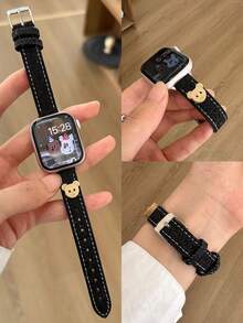 1 件时尚可爱年轻女孩手表带适用于 Series SE S10/S9/S8/S7/S6/S5/S4/S3/S2/S1 38mm 40mm 41mm 42mm 44mm 45mm 46mm，经典牛仔蓝表带搭配可爱熊饰，女性替换腕带礼物 - 黑色 - 查看 13