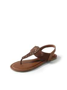 Women's Elastic Strappy String Thong Ankle Strap Summer Gladiator Sandals - màu nâu - Xem 2