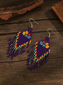 1 对度假波西米亚风格六朵小花玻璃珠手工编织串珠女士时尚吊坠流苏串珠耳环适合日常佩戴和节日礼物情人节