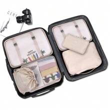 8 pièces Set organisateur de sac de maman - Accessoires premium pour les voyages et l'utilisation quotidienne, avec un sac à linge, un sac à chaussures de compression et des organiseurs séparés pour les vêtements et les sous-vêtements. Idéal pour un rangement efficace et la commodité en déplacement. Amour Saint Valentin