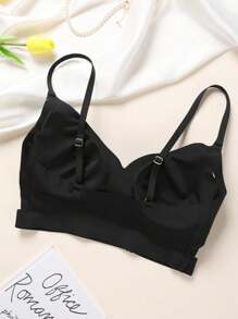 女士黑色性感镂空设计文胸带可拆卸胸垫，内衣 - 黑色 - 查看 6