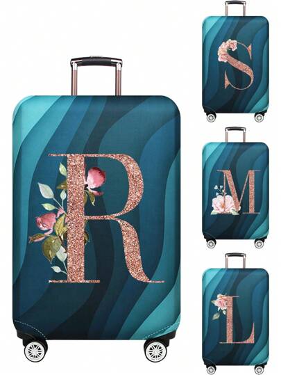 Luggage Cover Travel Case Cover For 18 To 32 Inch Luggage Protector Cases For Men Women Outdoor Holiday Travel Essentials Accessories Polyester Suitcase Elastic Dust Covers Fashion Initial Name A To Z Rose Gold Flower Letter Print Bag For School School Accessories School Stuff
