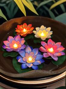 6 Pezzi Fiori Galleggianti A Loto E Ninfea A Led Impermeabili Per Decorazione Piscina, Lampada Notturna A Colori Cambiante, Può Essere Usato Per La Decorazione Di Desideri, Fiumi O Piscine
