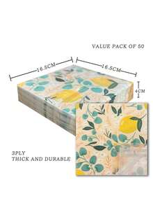 50入組3層增厚檸檬圖案餐巾(13*13英寸)，適用於夏季派對、生日晚宴、甜點店和客人使用