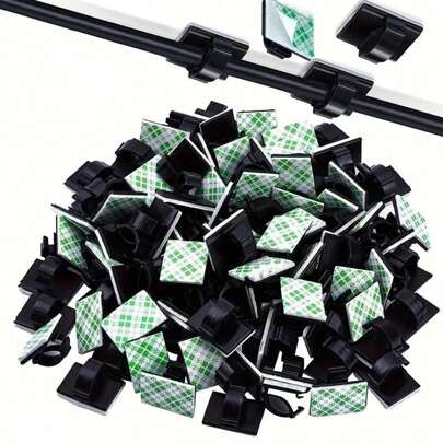 5/10/20/30/50pcs Black Self-Adhesive Cable Clips Set, Cable Management Organizer For Pc, Wall, Under Desk, Indoor/Outdoor Christmas Light Hanging, Car, Dash Cam, Ethernet, Small Cable Management, Cable Holder For Home And Office, Ideal For Halloween, Thanksgiving, Christmas, Wedding, Birthday And Themed Party Lights Decoration, Clip For Indoor/Outdoor Christmas Light, Car Wire, Dash Cam, Cord Clamps For Home And Office Decoration