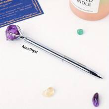 1 pièce Stylo à bille en cristal d'améthyste naturelle authentique et non traitée - Pierre brute unique, écriture fluide, parfait pour les fournitures scolaires des étudiants et les cadeaux d'affaires de bureau - Matériau authentique et non traité