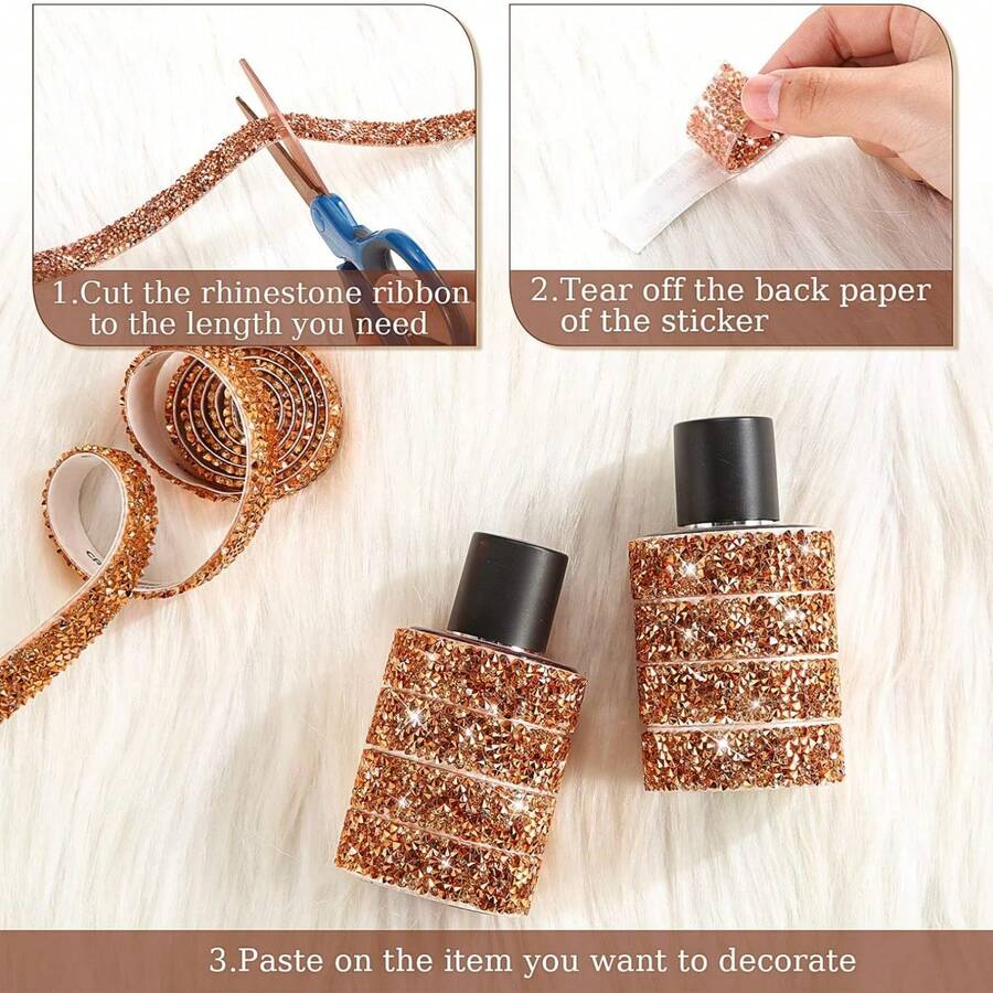 1-5 Rolls Crystal Rhinestone Ribbon Shiny Rhinestone Ribbon Resin Diamond Ribbon Self-Adhesive Crystal Rhinestone Diamond Ribbon Bling Ribbon For Art Craft DIY Party Event Car - Multicolor - View 1