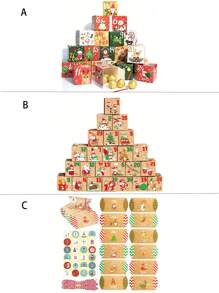 24 件/包 圣诞倒计时降临日历 带饼干和糖果 派对礼盒 圣诞装饰 圣诞派对礼品 圣诞派对用品 圣诞派对 圣诞快乐 平安夜 - 彩色 - 查看 1