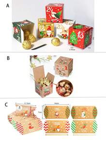 24 件/包 圣诞倒计时降临日历 带饼干和糖果 派对礼盒 圣诞装饰 圣诞派对礼品 圣诞派对用品 圣诞派对 圣诞快乐 平安夜 - 彩色 - 查看 2