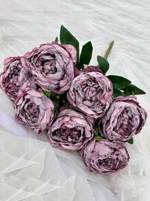 復古牡丹假花花束14朵仿真絲綢芍藥帶莖，適用於婚禮中心桌、家居裝飾、新娘捧花和花卉擺設 - 款式7 - 查看 1
