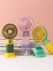 AOYI 1入組電池供電手持便攜式迷你風扇，卡通花朵設計，附帶USB充電線 - 彩色 - 查看 3