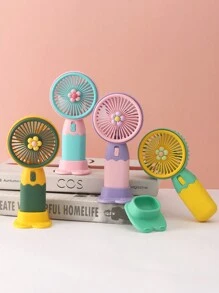 AOYI 1入組電池供電手持便攜式迷你風扇，卡通花朵設計，附帶USB充電線 - 彩色 - 查看 6