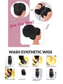 8-Inch Drawstring Bun African American Big Bun Hair Piece Silky African Black With Clip Short Curly Bun - Black - View 8