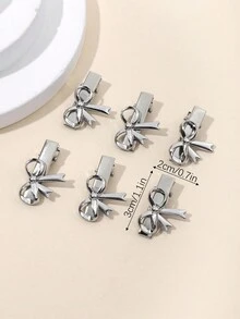 6 chiếc Kẹp tóc màu trơn bằng kim loại rỗng bóng cạnh hình con bướm Y2K Phong cách trang phục dạo phố Y2K, Phụ kiện thời trang trong khuôn viên trường Thích hợp cho bữa tiệc, khiêu vũ và trang phục hàng ngày - Bạc - Xem 3