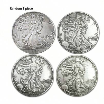 1 pieza Moneda conmemorativa de plata de 40 mm con relieve vintage de la Estatua de la Libertad estadounidense de varios años, entrega aleatoria