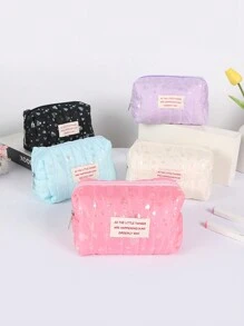 1 Stück glänzende Bleistifttasche mit Herz Muster, große Kapazität Milch Puff weicher Stoff Stifttasche, tägliche Aufbewahrung für kleine Gegenstände, Lernessenzielle Schreibwaren Box, kreativer Home Desktop Ornament