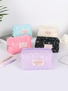 1 Stück glänzende Bleistifttasche mit Herz Muster, große Kapazität Milch Puff weicher Stoff Stifttasche, tägliche Aufbewahrung für kleine Gegenstände, Lernessenzielle Schreibwaren Box, kreativer Home Desktop Ornament