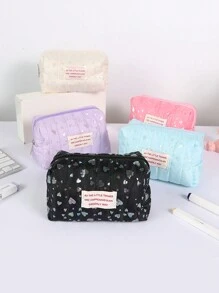 1 Stück glänzende Bleistifttasche mit Herz Muster, große Kapazität Milch Puff weicher Stoff Stifttasche, tägliche Aufbewahrung für kleine Gegenstände, Lernessenzielle Schreibwaren Box, kreativer Home Desktop Ornament