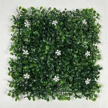 Artificial Plant Wall Panels With White Flower Grass Heads - UV Resistant Plastic Splicing Boards For Outdoor Wall Decor, Easter Party And Wedding Decoration - Green - View 5