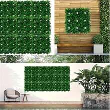 Artificial Plant Wall Panels With White Flower Grass Heads - UV Resistant Plastic Splicing Boards For Outdoor Wall Decor, Easter Party And Wedding Decoration - Green - View 2
