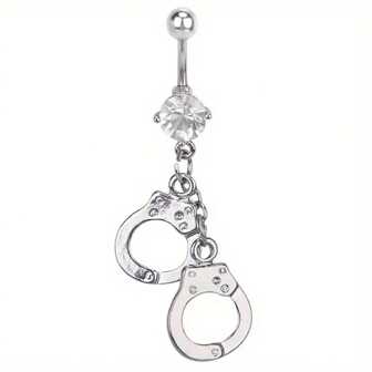 1入獨特的手銬造型肚臍戒指-帶吊墜和閃閃發亮的鋯石-多功能女性肚臍穿刺飾品