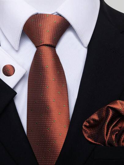 AlanKing 1 set de corbata, pañuelo y gemelos para hombres, corbata de lunares de 8 cm adecuada para festivales, bodas y uso casual en el trabajo