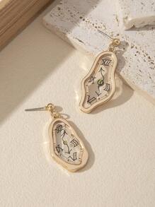 1pair New Dali Clock Design Handmade Earrings, Simple & Fashionable Personalized Jewelry - Multicolor - View 2