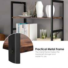 5 Tier Wall Shelf Bookcase Room Divider Filing Cabinet Standing Shelf Multi-Purpose Shelf Cupboard - 鏽棕色 - 查看 6