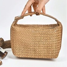 Straw Woven Makeup Bag Boho Cosmetics Storage Bag Portable Makeup Storage Bag Pouch Zipper Pouch Summer Essentials,Boho Vibes,For Holiday Beach, Bathroom Collection, Bedroom Collection, Large Capacity