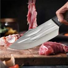 Mini Faquinha Bainha de Couro CYL-47 21 cm,Faca Multifuncional em Aço Inoxidável com Cabo de Madeira Vermelha e Bainha de Couro Inclusa, Mini Faca de Cozinha e Churrasco, Ferramenta de Corte Portátil Ideal para Acampamento, Pesca e Uso Diário, Leve e Durável. - Marsala - Visão 4