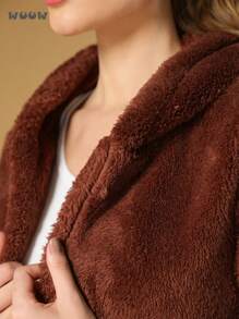 WUUW Women's Long Open Teddy Coat With Pocket,Women's Tracksuit - 駝色 - 查看 7