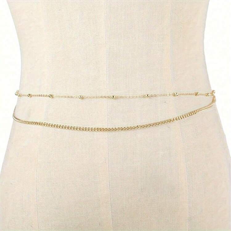 2pcs Fashionable Women's Waist Chain Set With  Chain And Beaded Chain Hip Belt - Double Layer Waist Chain - View 6