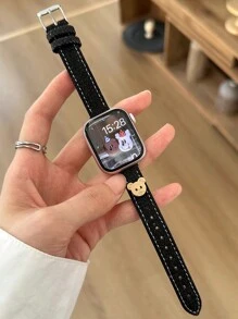 1 件时尚可爱年轻女孩手表带适用于 Series SE S10/S9/S8/S7/S6/S5/S4/S3/S2/S1 38mm 40mm 41mm 42mm 44mm 45mm 46mm，经典牛仔蓝表带搭配可爱熊饰，女性替换腕带礼物 - 黑色 - 查看 15