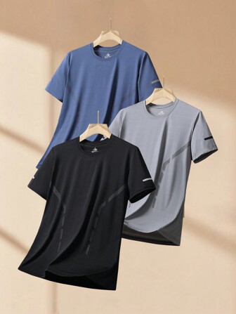 3pcs Basketball/Fitness Elastic Breathable Quick-Dry T-Shirt Set, Running/Sweat Absorbing Shirt, Summer
