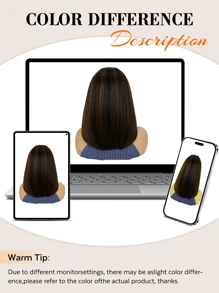 14英寸女士发箍假发，棕色渐变，无胶波波头假发，直发，耐热合成纤维，带发箍，适合日常佩戴和派对场合 - 棕色 - 查看 10