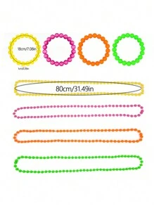 Forever & Moment 8 件套狂欢节串珠项链弹力串珠手链套装霓虹派对用品 80 年代 90 年代派对服装配饰 舞会万圣节 - 多色 - 查看 6