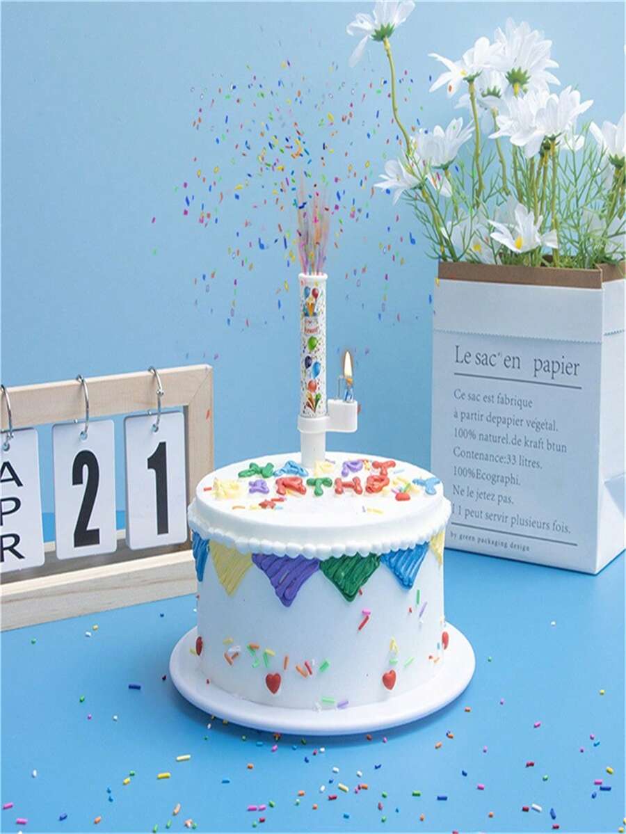 1入組糖果音樂驚喜蠟燭-自動噴霧彩色糖果，生日創意蛋糕裝飾蠟燭 - 多色 - 查看 1