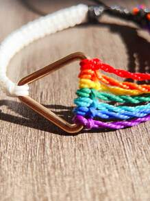 1pc Fashionable Waterproof Wax Thread Handwoven Rainbow Bracelet, Suitable For Men's Daily Wear - Seven Color Hand-woven Bracelet - View 8