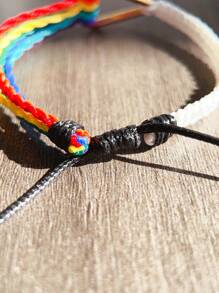 1pc Fashionable Waterproof Wax Thread Handwoven Rainbow Bracelet, Suitable For Men's Daily Wear - Seven Color Hand-woven Bracelet - View 7