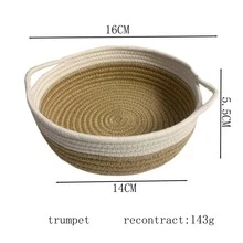 1入手工編織帶手提織物收納籃，雙色零食和雜物組織者 - 彩色 - 查看 7