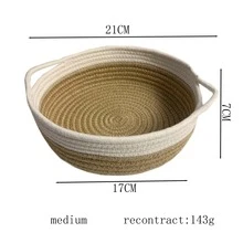1入手工編織帶手提織物收納籃，雙色零食和雜物組織者 - 彩色 - 查看 8