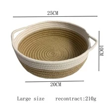 1入手工編織帶手提織物收納籃，雙色零食和雜物組織者 - 彩色 - 查看 6